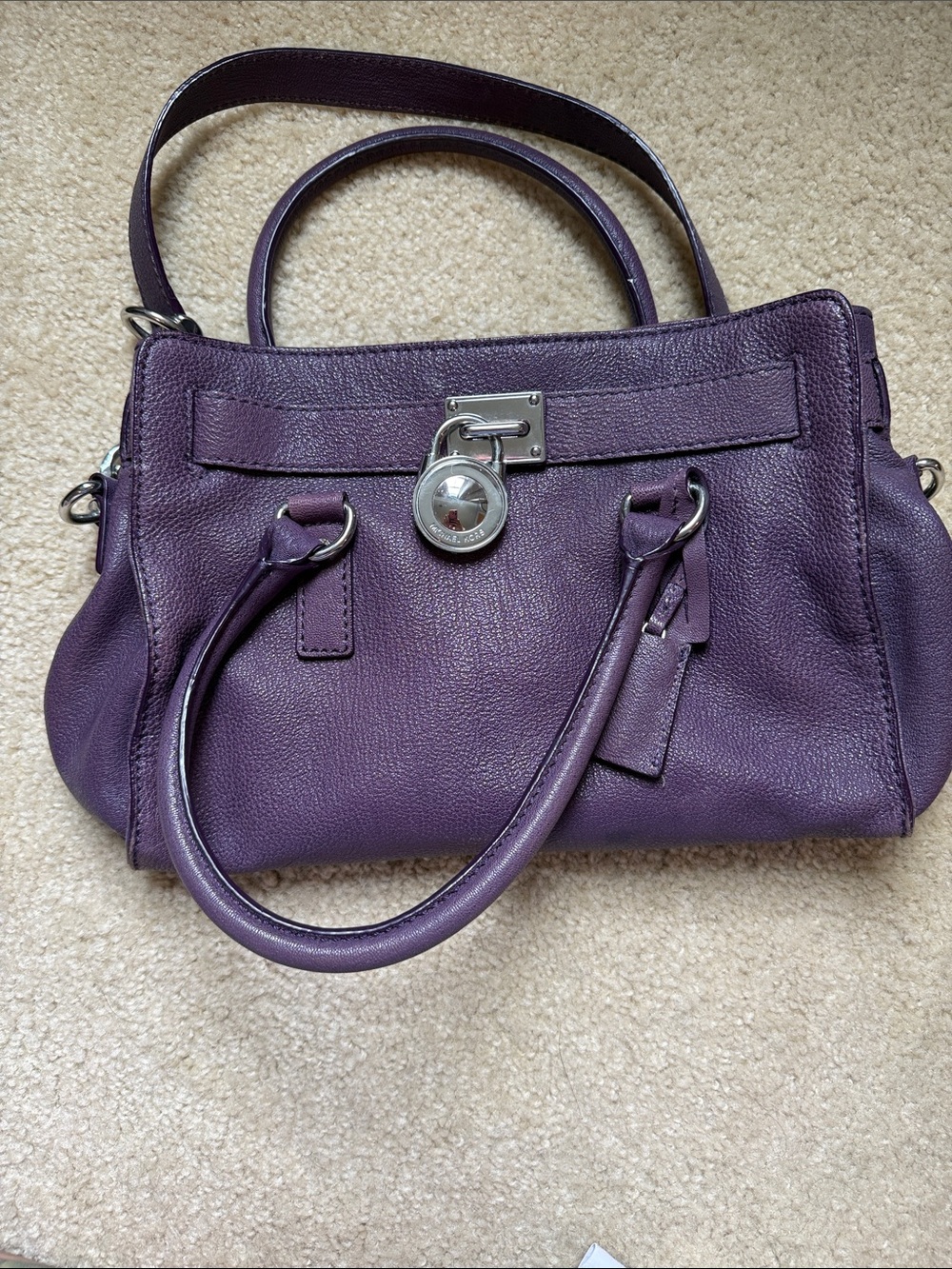 Michael Kors Purple Leather Satchel with Silver Hardware